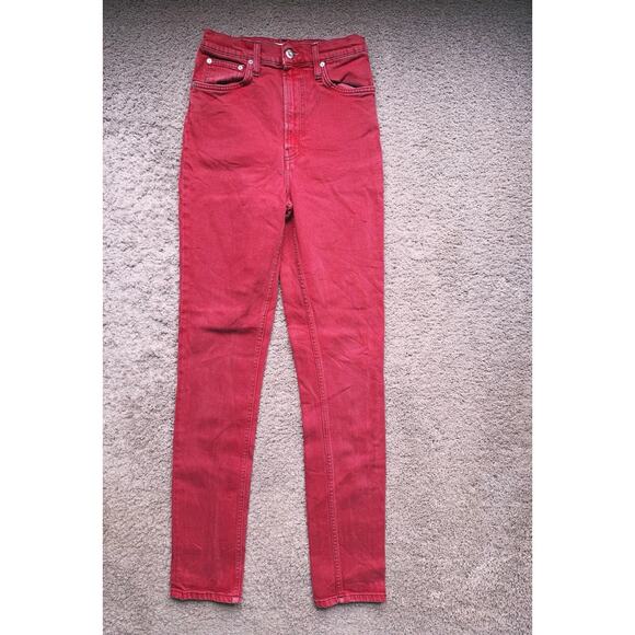 Helmut Lang Red Denim Oxi Zip Stonewash Archive Hi Straight Jeans 26 Edgy Fall - Picture 2 of 8